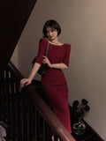 Simple Dress For Women Elegant Midi Bodycon Dress Office Ladies Solid Clothing Femme Fashion Summer Vestidos Dresses