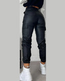 Cuffed PU Leather Pants for Women Slim Fit Long Skinny Trousers Casual and Cuffed Fashion Spring, Lady 2024