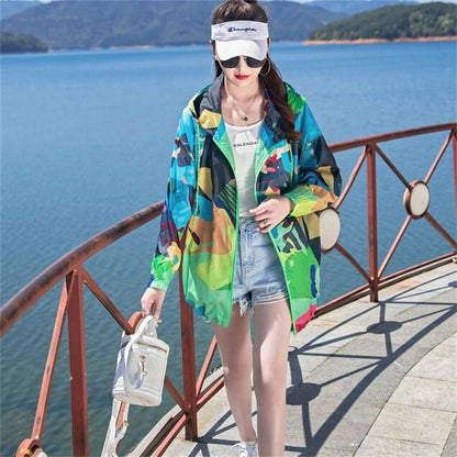 Hulianfu Female Summer New Camouflage Thin Sun Protection Clothing Women Short Anti-Ultraviolet Korean Sun Protection Clothing