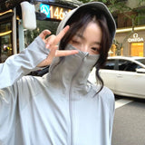 Hulianfu Sun-proof Jackets Women Hooded Casual Summer Fashion Thin Chic Loose Sporty Korean Style 6 Colors All-match Breathable Simple