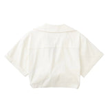 hulianfu Pockets Turn Down Collar Shirt Crop Top Cotton Linen White High Fashion Blusa Mujer Loose Casual Summer Spring Blouse
