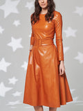 New Fashion Belt Faux Leather Dresses Women Long Sleeve Slim Fit PU Dress Sexy Club Wear New Arrival Autumn Winter