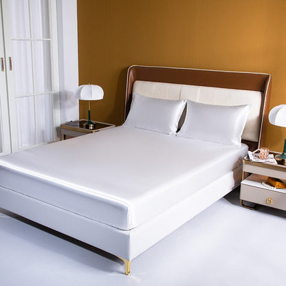 HULIANFU Satin Silk Sheet Set King Size Luxury Rayon Flat Sheet Set Solid Color Bed Sheet Set Single Double Fitted Sheet Set