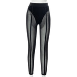 Sexy See-through Black High Waist Long Trousers Casual Sweatpants Women Autumn Elastic Pencil Pants Mesh Leggings