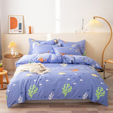 HULIANFU  Soft Bedding Set with Fitted Sheet Duvet Cover Pillowcase Boys Girls Bed Linen Flowers Plant Home Bedclothes