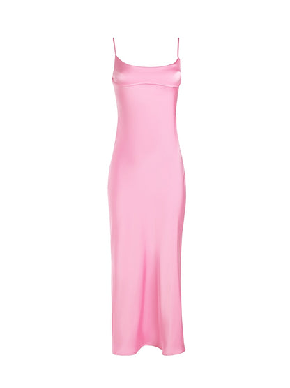 Hulianfu Pink Camis Satin Long Dresses Elegant Sleeveless Slip Holiday Party Dresses Sexy Casual Backless Summer Dresses Women 2023