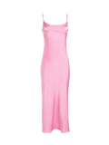 Hulianfu Pink Camis Satin Long Dresses Elegant Sleeveless Slip Holiday Party Dresses Sexy Casual Backless Summer Dresses Women 2023
