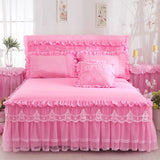 HULIANFU  1 Piece Lace Bed Skirt +2pieces Pillowcases bedding set Princess Bedding Bedspreads sheet Bed For Girl bed Cover King/Queen size