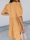 Hulianfu Summer Short-sleeved Dress Fashion New Loose Puff Sleeves Oversize Breasted Solid Color Dress Dresses Women