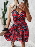 Hulianfu sexy spaghetti strap Floral print beach mini dress women 2023 summer casual Elastic waist dresses for women robe femme