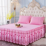 HULIANFU Lace Skirt Bedding Bed Princess Beige Lace Bed Skirt 1 Pair Pillowcase Three-piece Bed Cover Twin Bedspreads