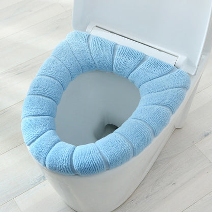 HULIANFU Winter Warm Toilet Seat Cover Closestool Mat 1Pcs Washable Bathroom Accessories Knitting Pure Color Soft O-shape Pad Toilet Seat
