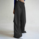 Vintage Y2k Womens Cargo Pants Low Waist Baggy Streetwear Pocket Fashion Trousers Chic Solid Button Female Pants