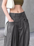 Grey Cargo Pants Korean Fashion Lace Up Pocket Low Rise Casual Pants Women Streetwear Sweatpants y2k Aesthetic Trousers