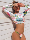 Women Swimsuit Bathing Suit 2 Pieces Swimwear Long Sleeves Floral Print Female Bikini Suits Rash Guard Fashion New