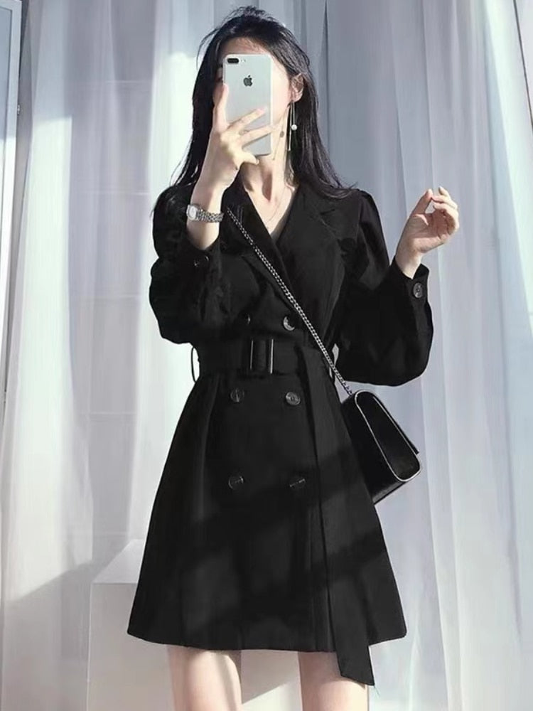 Hulianfu Vintage Notched Black Long Sleeve Jacket Slim Blazer Mini Dresses for Women Korean Fashion Sexy Casual Bodycon Dress Autumn