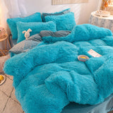 HULIANFU Nordic Pure Color Plush Duvet Cover Set with Sheet Pillow Covers Furry Winter Warm Kawaii Bedding Set Luxury Single Bed Sets