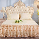 HULIANFU Lace Skirt Bedding Bed Princess Beige Lace Bed Skirt 1 Pair Pillowcase Three-piece Bed Cover Twin Bedspreads