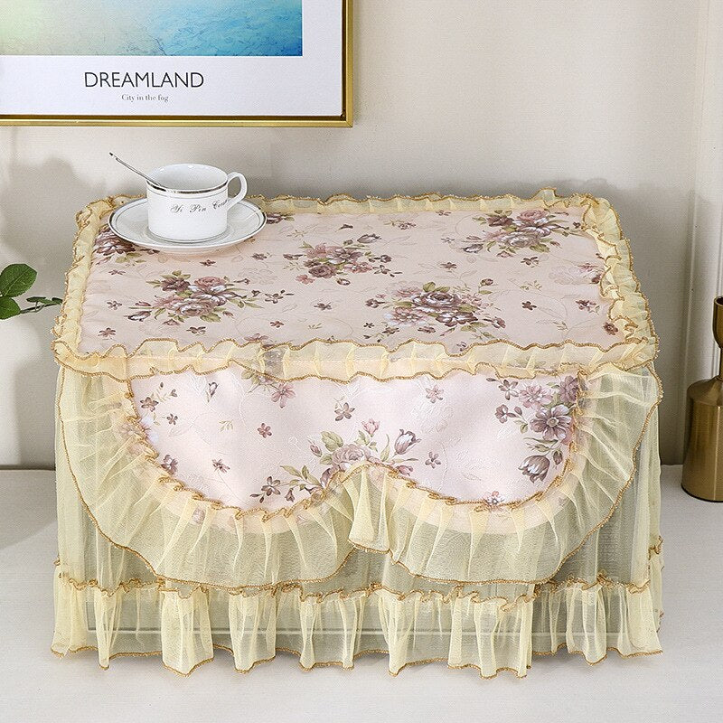 HULIANFU Polyester Yarn Edge Pastoral Lace Style Microwave Dust Cover Home Kitchen Appliances Microwave Oven Emergency Dust Cover