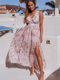 hulianfu Summer Chiffon Long Dress Women Elegant Ladies Fashion Print Boho Beach Midi Dresses For Woman Sexy Split Maxi Vestidos