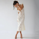 hulianfu hulianfu Sexy Hollow Out Midi Dress for Women Summer Elegant Chic V-Neck Slim Party Dress White Short Sleeve Casual Dress