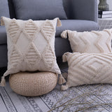 HULIANFU Simple Square Tassel European Style Sofa Pillow Ins Cushion Retro Style Throw Pillow Home Decorative Cushion Cover Without Core