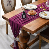 HULIANFU Long Chiffon Luxury Solid Color Table Runner For Wedding Party Christmas Banquets Bridal Home Table Arches Cake Table Decoration