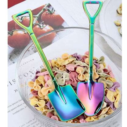 HULIANFU Shovel Spoon Stainless Steel Teaspoon For Coffee Spoon Fruit Ice Cream Dessert Scoop Kitchen Accessories Wedding Christmas Gift