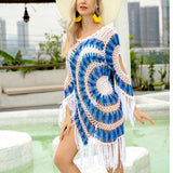 Women Beach Dress Cover-Ups Swimsuit Cover Ups Crochet Hollow out fringe Beachwear Bathing Suit Beach Dress