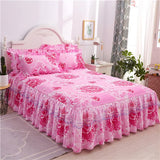 HULIANFU  3pcs set Elegant floral bed skirt skin-friendly cotton lace bedding home decor bedspreads queen pink king size bed cover