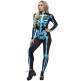 Scary Halloween Skeleton Bone Print Costume Adult Women Horror Carnival Blood Catsuit Jumpsuit X Ray Long Sleeves Bodysuit