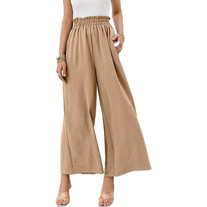 Hulianfu Autumn Summer Fashion Cotton Linen Pants Women Solid Fungus Edge High Waist Women's Trousers Wide Leg Casual Pants