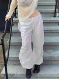 Casual Baggy Wide Leg Sweatpants White Loose Drawstring Low Waist Streetwear Cargo Pants Womens Hippie Joggers Trousers