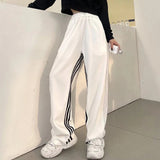 Striped Joggers Sweatpants Women Streetwear High Waist Casual Wide Leg Pants Korean Loose Drawstring Sports Trousers New
