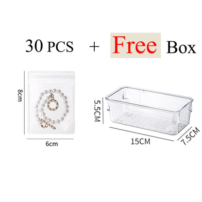 HULIANFU New Anti-oxidation Jewelry Storage Bag Desktop Drawer Organizer Transparent Necklace Bracelet Ring Holder Ziplock Bag Storage