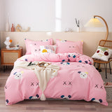 HULIANFU  Soft Bedding Set with Fitted Sheet Duvet Cover Pillowcase Boys Girls Bed Linen Flowers Plant Home Bedclothes