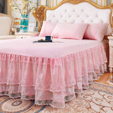 HULIANFU Lace Skirt Bedding Bed Princess Beige Lace Bed Skirt 1 Pair Pillowcase Three-piece Bed Cover Twin Bedspreads