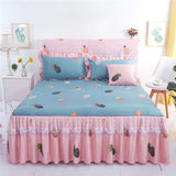 HULIANFU  3pcs set Elegant floral bed skirt skin-friendly cotton lace bedding home decor bedspreads queen pink king size bed cover