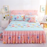 HULIANFU  3pcs set Elegant floral bed skirt skin-friendly cotton lace bedding home decor bedspreads queen pink king size bed cover