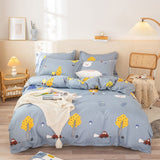 HULIANFU  Soft Bedding Set with Fitted Sheet Duvet Cover Pillowcase Boys Girls Bed Linen Flowers Plant Home Bedclothes