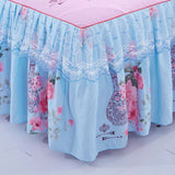 HULIANFU  3pcs set Elegant floral bed skirt skin-friendly cotton lace bedding home decor bedspreads queen pink king size bed cover