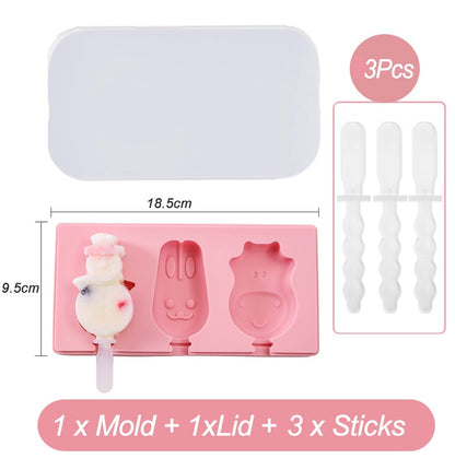 HULIANFU Silicone Ice Cream Mold Popsicle Siamese Molds with Lid DIY Homemade Ice Lolly Mold Cartoon Cute Image Handmade Kitchen Tools