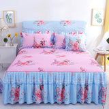 HULIANFU  3pcs set Elegant floral bed skirt skin-friendly cotton lace bedding home decor bedspreads queen pink king size bed cover