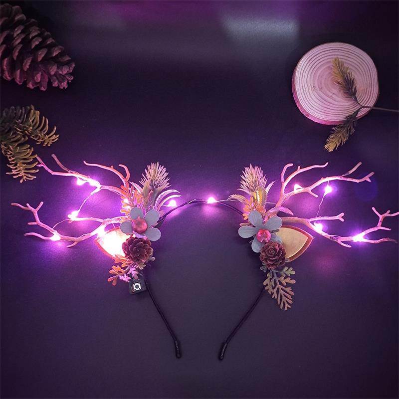 HULIANFU 2023 Elk Antler Headband Forest Branch Deer Ear Christmas Party Headwear Hair Accessories Easter Stage Show Photo Prop For Kids Adult