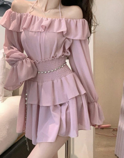 Hulianfu Two Piece Sets Womens Outifits 2023 New Fashion Casual Long Sleeve Chiffon Tops Chic Solid High Waisted Mini Skirt Sets