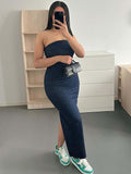 Hulianfu Off Shoulder Denim Dress Woman Blue Corset Long Dress Women Midi Bodycon Dresses For Women 2023 Elegant Party Dress