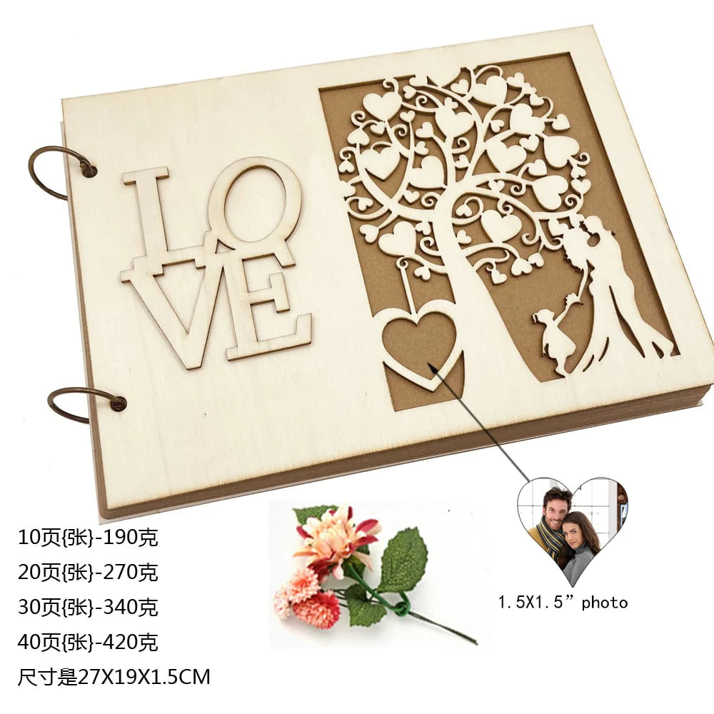 HULIANFU New Wooden Wedding Guestbook Reception Book Sign-in Book Personalized Mr. and Mrs. Photo Frame Wedding Decoration Supplies