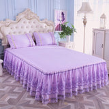 HULIANFU Lace Skirt Bedding Bed Princess Beige Lace Bed Skirt 1 Pair Pillowcase Three-piece Bed Cover Twin Bedspreads