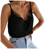 Solid Color Lace Splicing Camisole For Women Plus Size V-neck Suspender Vest Top Blouse Camis Crop Top Women Ropa Mujer