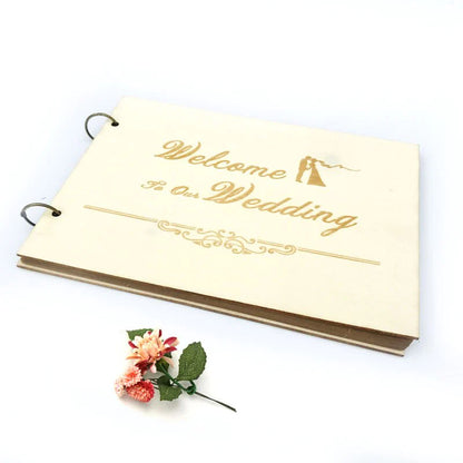 HULIANFU New Wooden Wedding Guestbook Reception Book Sign-in Book Personalized Mr. and Mrs. Photo Frame Wedding Decoration Supplies